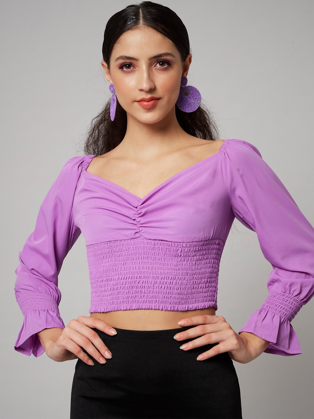 

emeros Women Lavender Crepe Crop Top