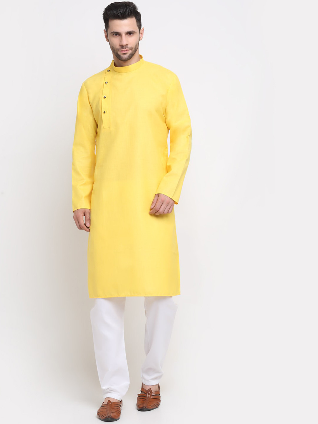 

KRAFT INDIA Men Angrakha Pure Cotton Kurta With Salwar, Yellow