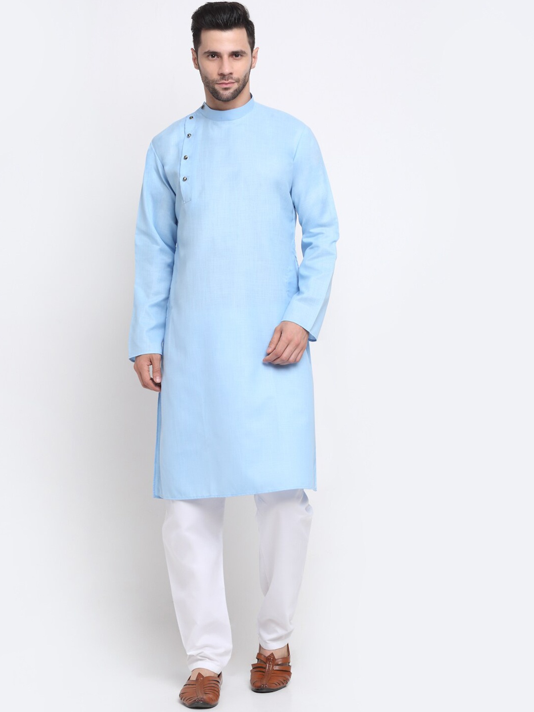 

KRAFT INDIA Men Angrakha Pure Cotton Kurta with Trouser, Turquoise blue