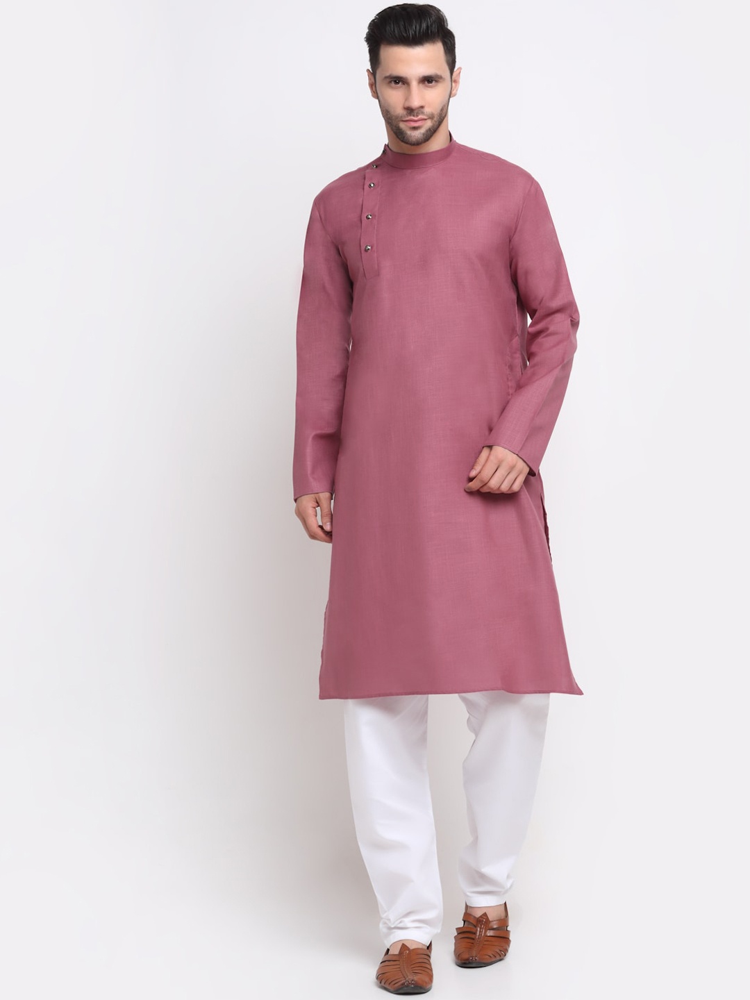 

KRAFT INDIA Men Coral Angrakha Pure Cotton Kurta with Pyjamas