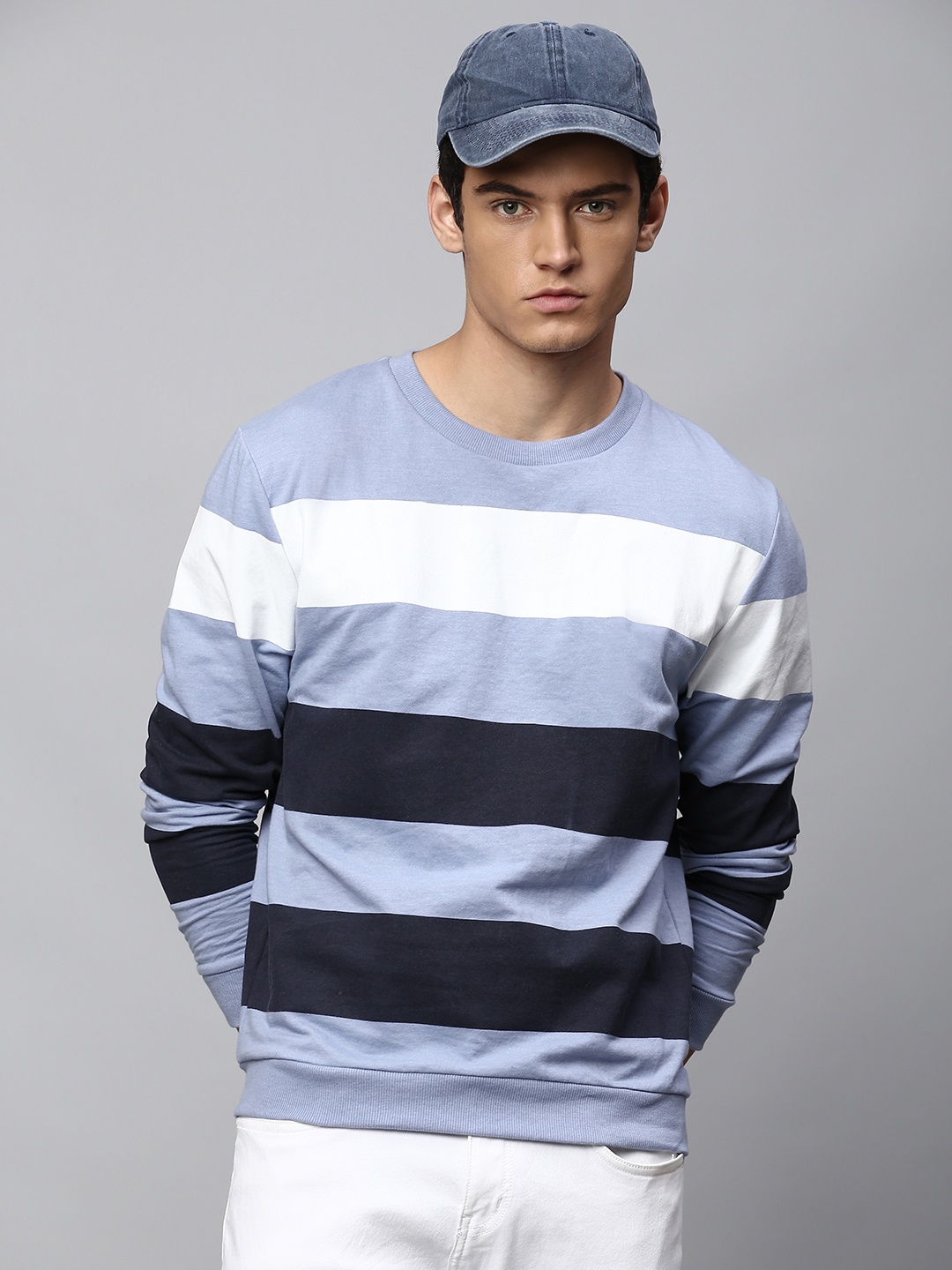 

Dennis Lingo Men Blue Striped Sweatshirt