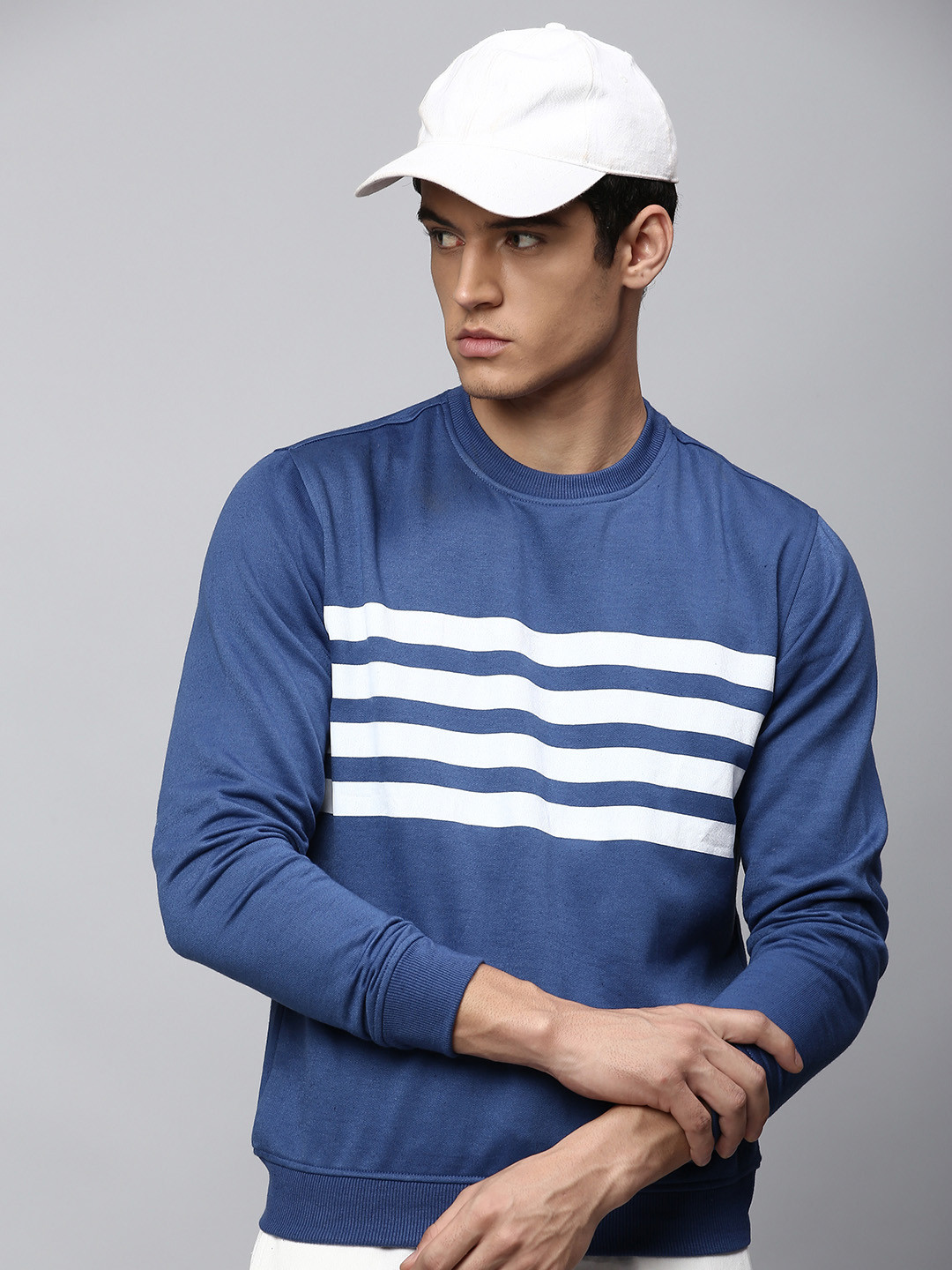 

Dennis Lingo Men Blue Striped Sweatshirt