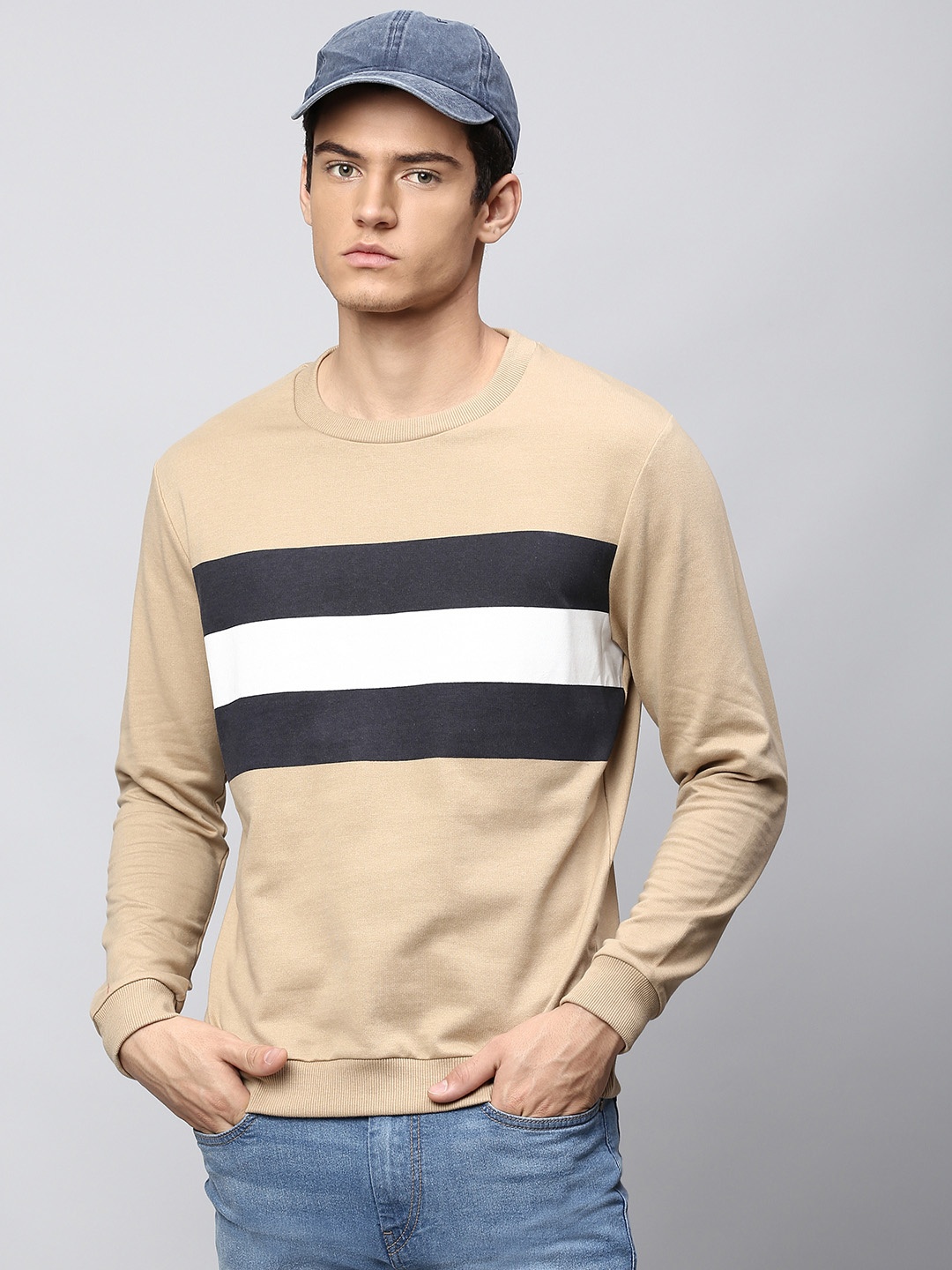 

Dennis Lingo Men Khaki Striped Sweatshirt