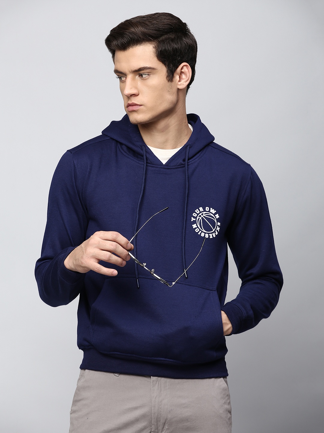 

Dennis Lingo Men Navy Blue Solid Hooded Sweatshirt