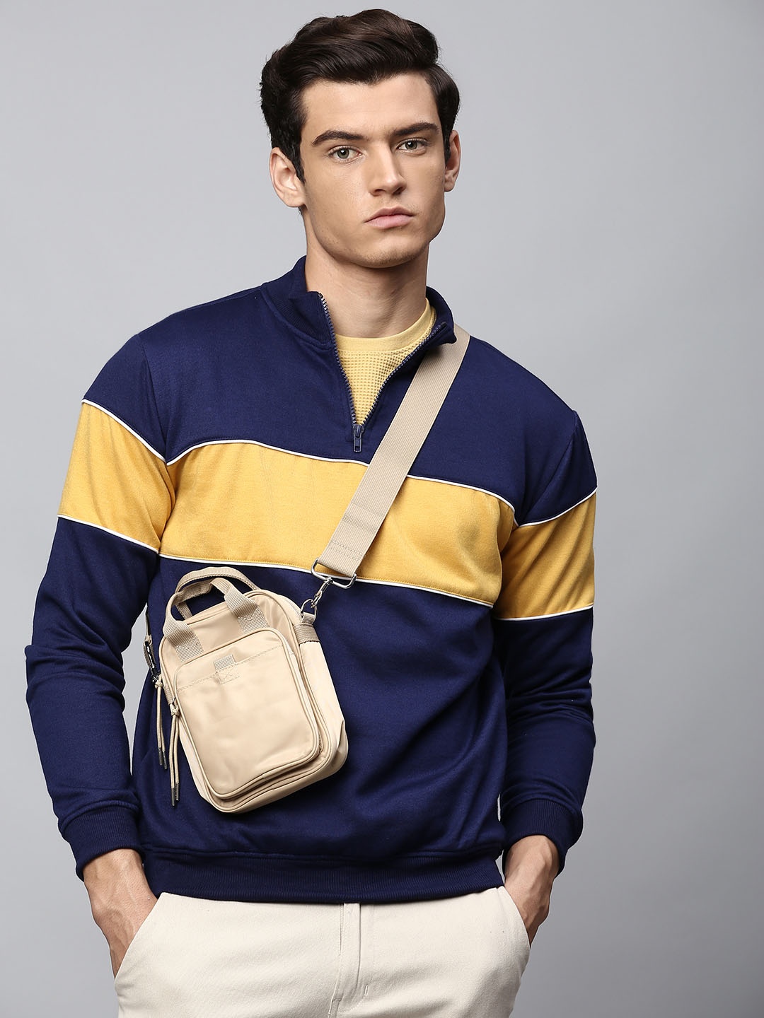 

Dennis Lingo Men Navy Blue Colourblocked Sweatshirt