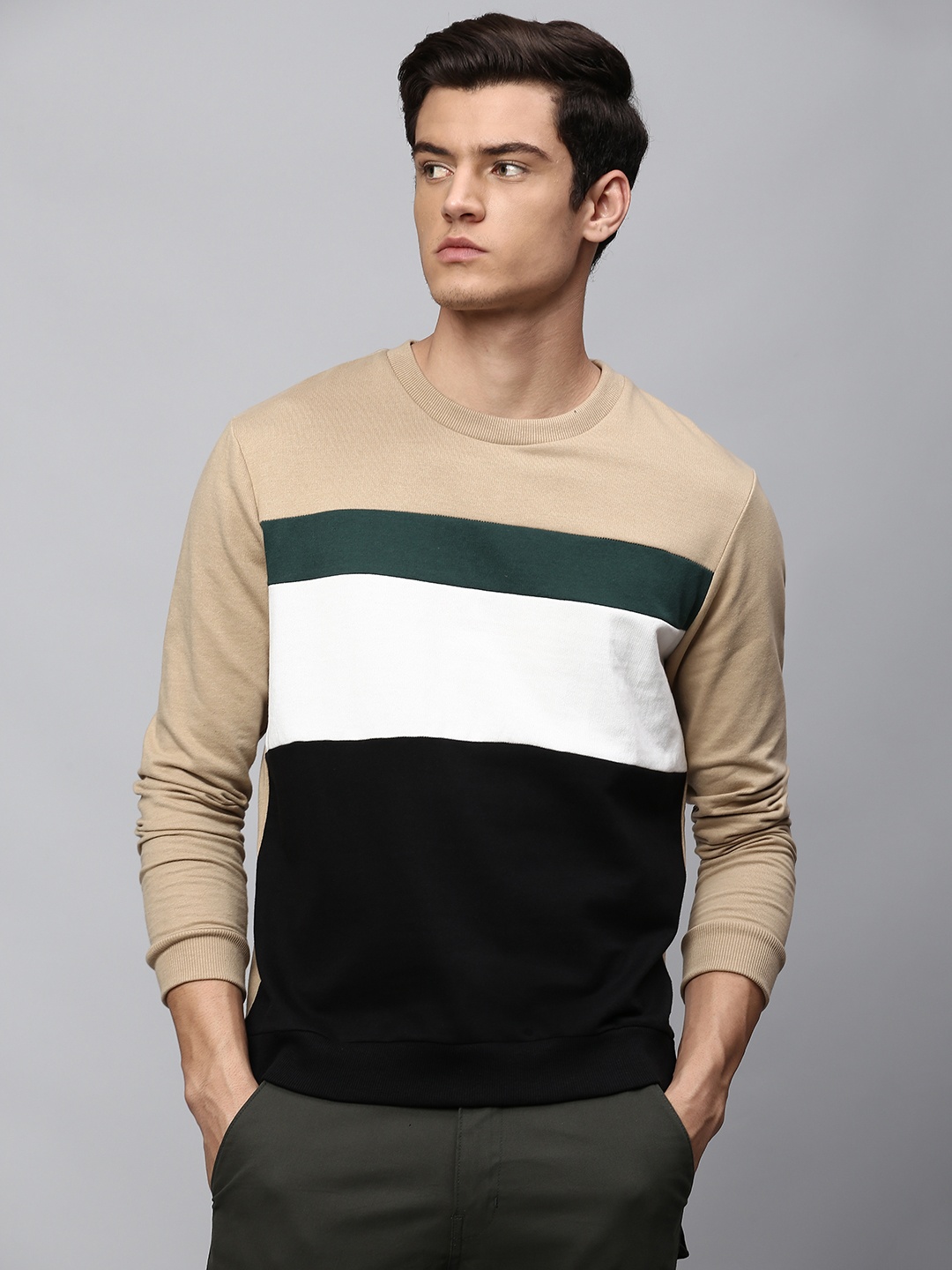 

Dennis Lingo Men Khaki Colourblocked Sweatshirt