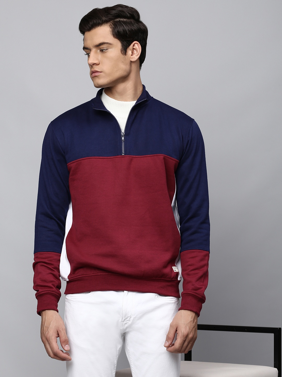 

Dennis Lingo Men Navy Blue Colourblocked Sweatshirt