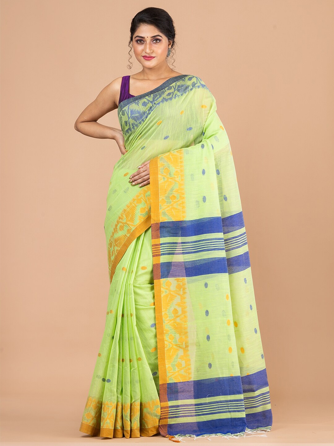 

Laa Calcutta Green & Blue Pure Cotton Jamdani Saree