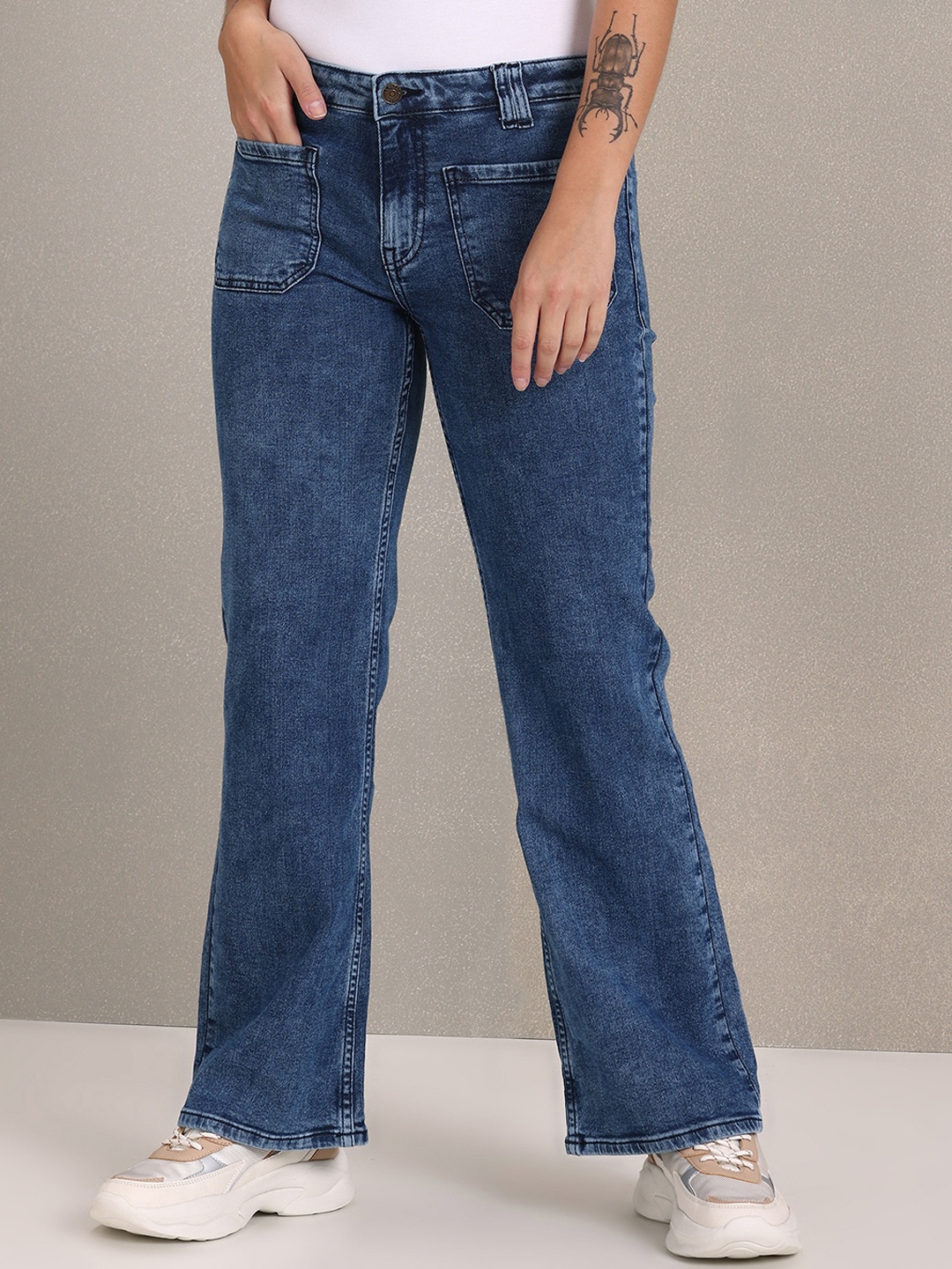 

U S Polo Assn Women Blue Flared Mid-Rise Clean Look No Fade Stretchable Jeans
