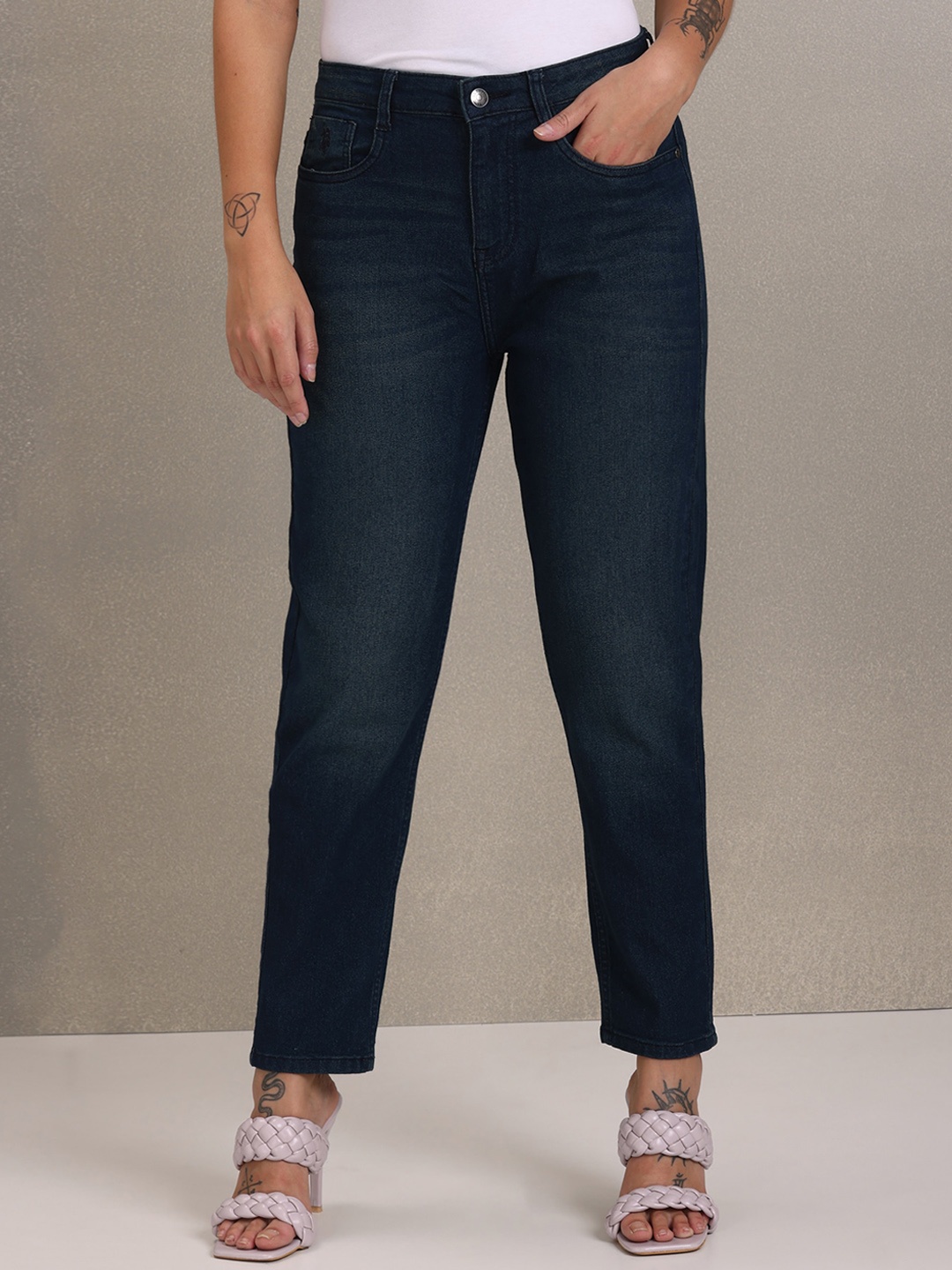 

U S Polo Assn Women Navy Blue Mom Fit Mid-Rise Clean Look Stretchable Jeans