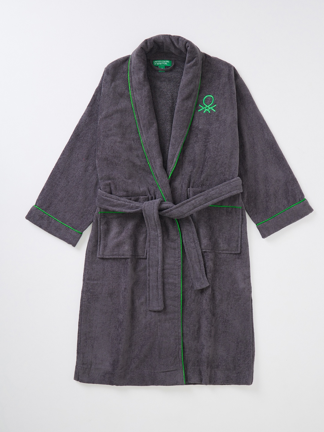 

United Colors of Benetton Grey Solid Bath Robe with Belt
