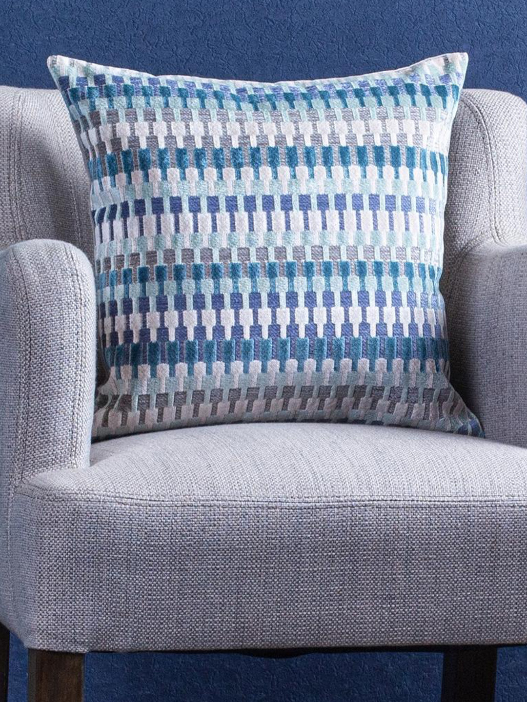 

Just Home Teal & Grey Geometric Jacquard Velvet Square Cushion Cover