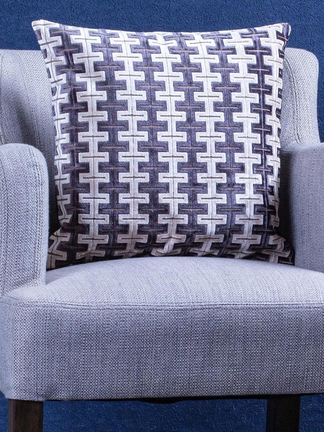 

Just Home Beige & Brown Geometric Jacquard Velvet Square Cushion Cover