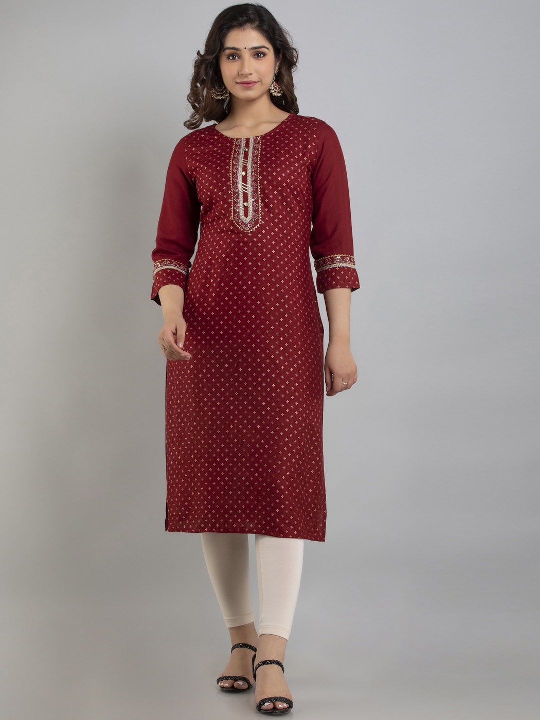 

ADORRO Women Maroon Ethnic Motifs Gotta Patti Kurta