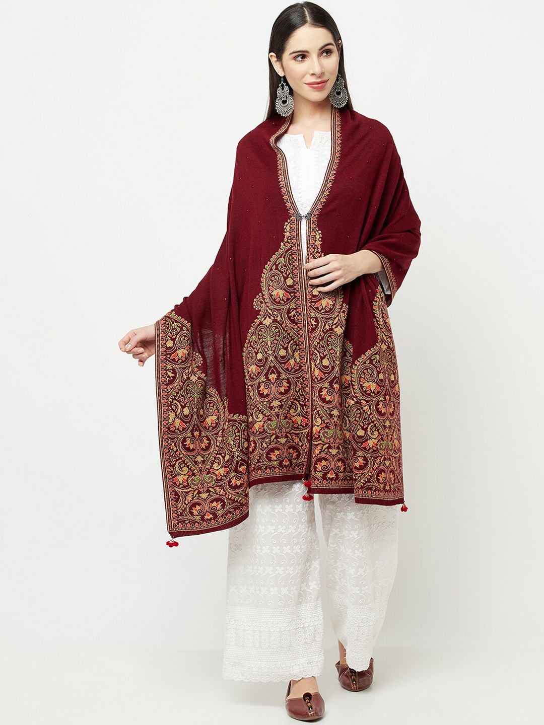 

Knitstudio Women Maroon Woven Design Knitted Shawl