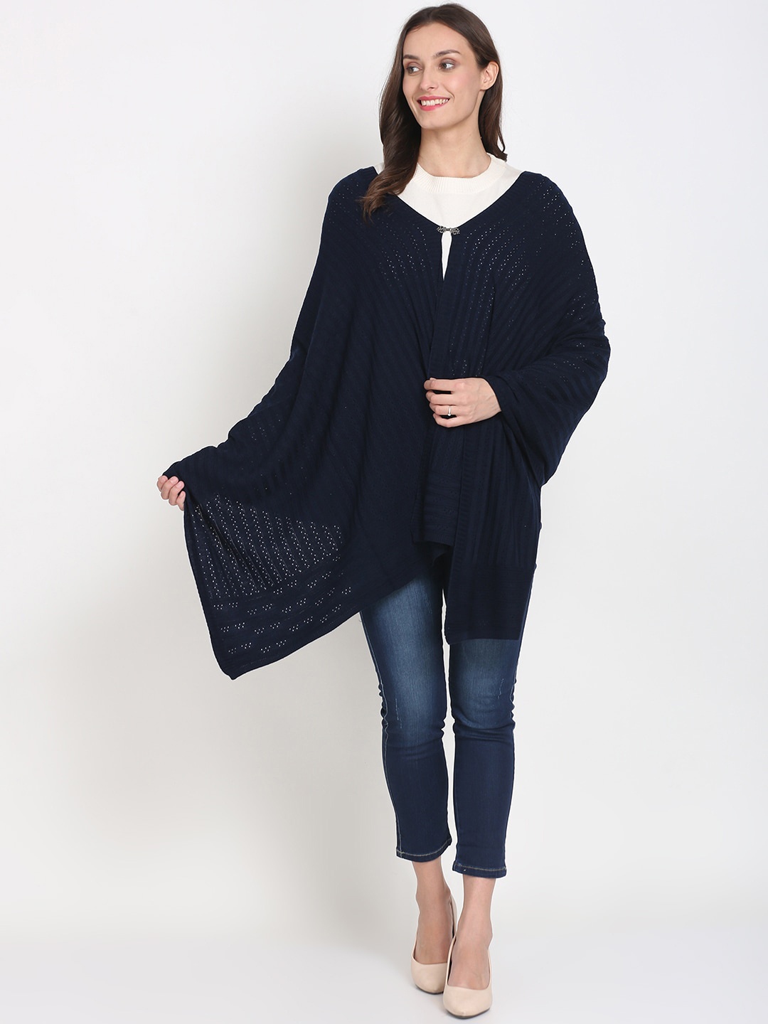 

Knitstudio Women Navy Blue Solid Shawl