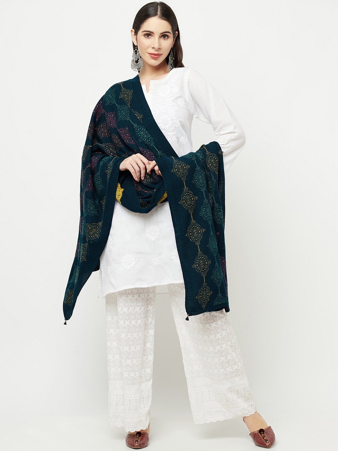 

Knitstudio Women Teal-Colored Self Desgin Knitted Shawl