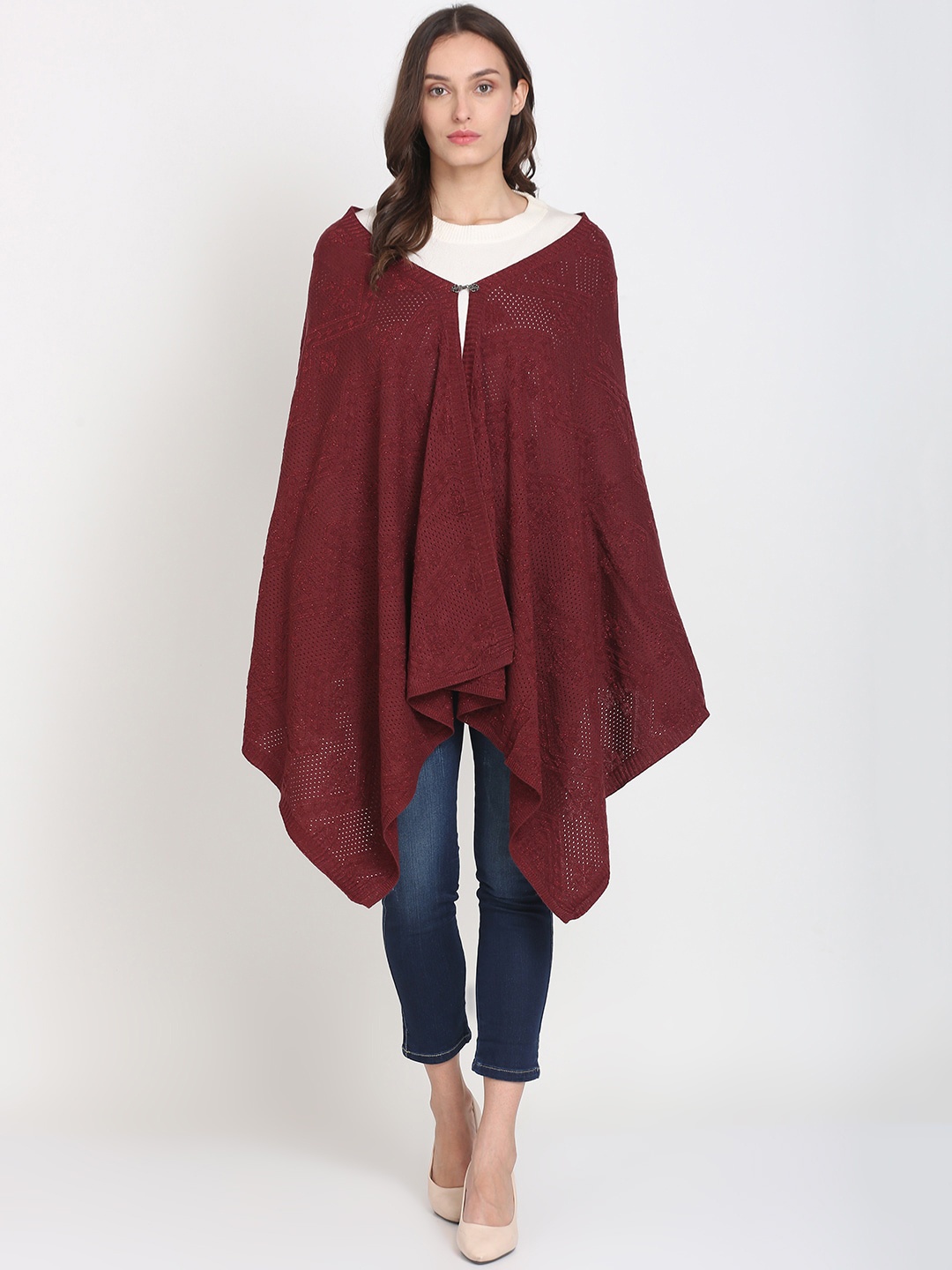 

Knitstudio Women Maroon Woven Design Knitted Shawl