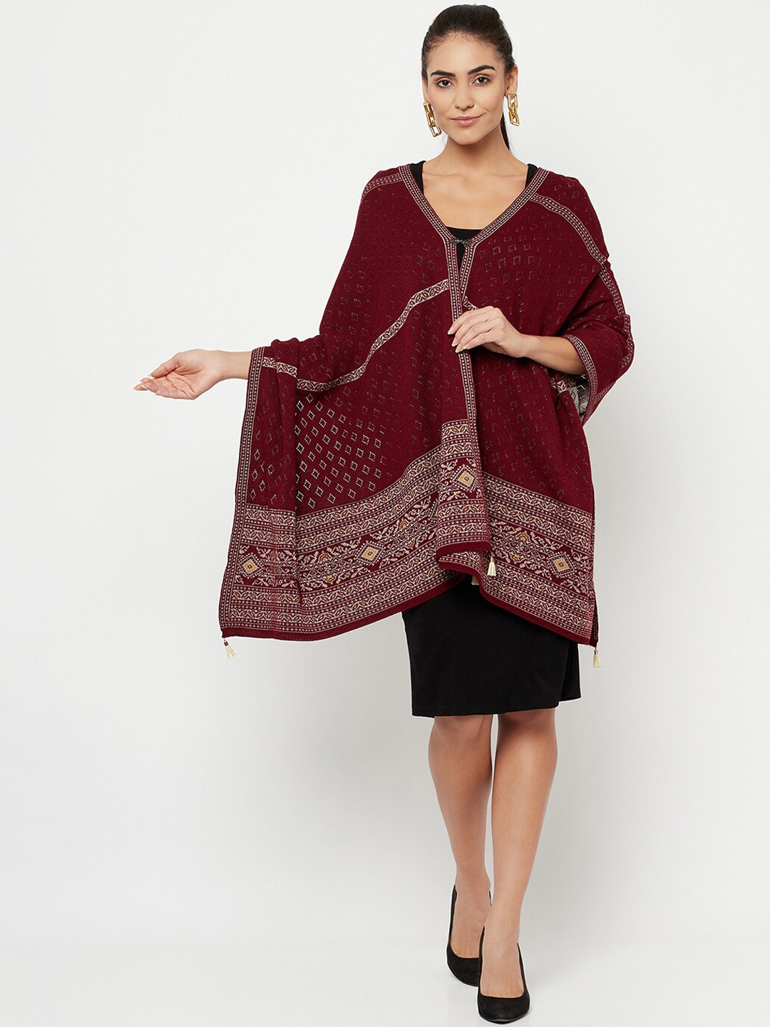 

Knitstudio Women Maroon Woven Design Shawl