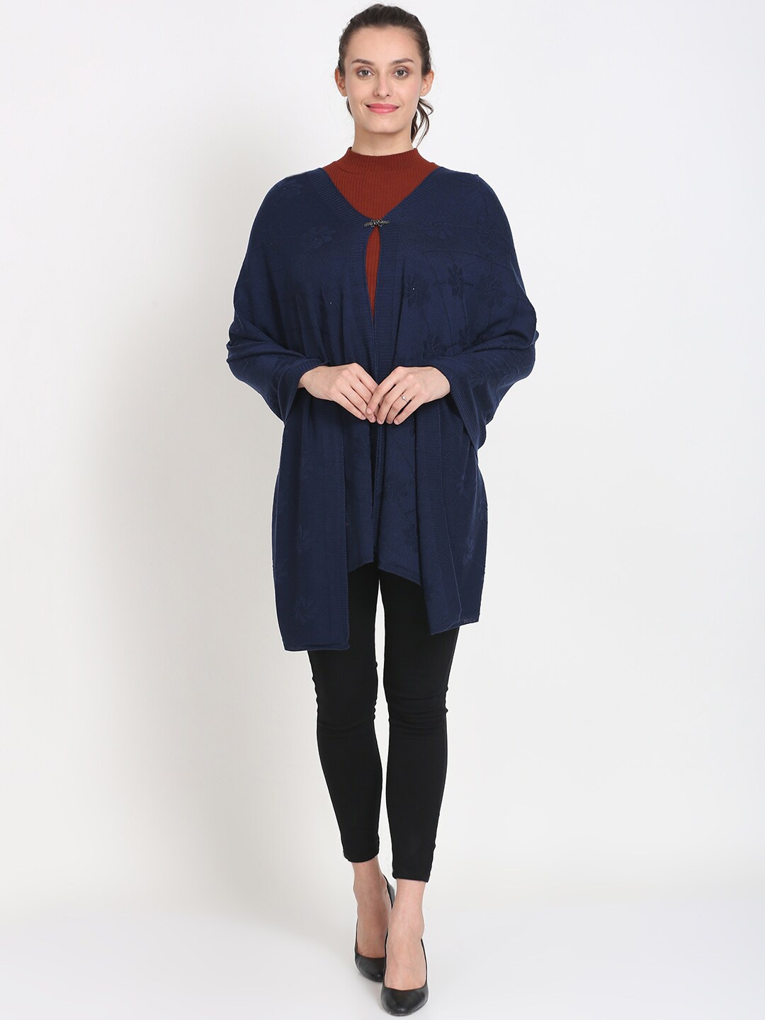 

Knitstudio Women Navy Blue Self Desgin Knitted Shawl