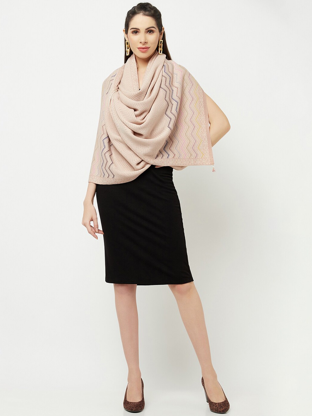 

Knitstudio Women Pink Woven Design Shawl