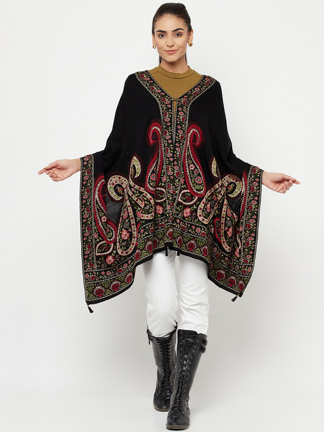 

Knitstudio Women Black Woven Design Shawl