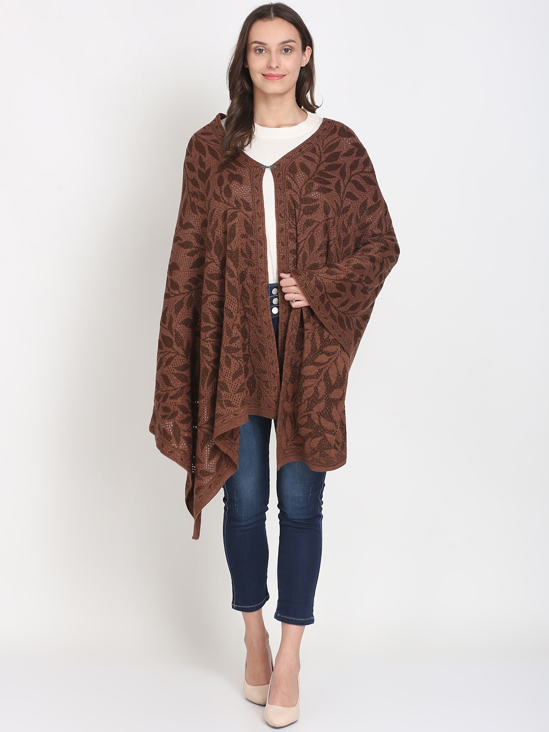 

Knitstudio Women Brown Woven Design Knitted Shawl