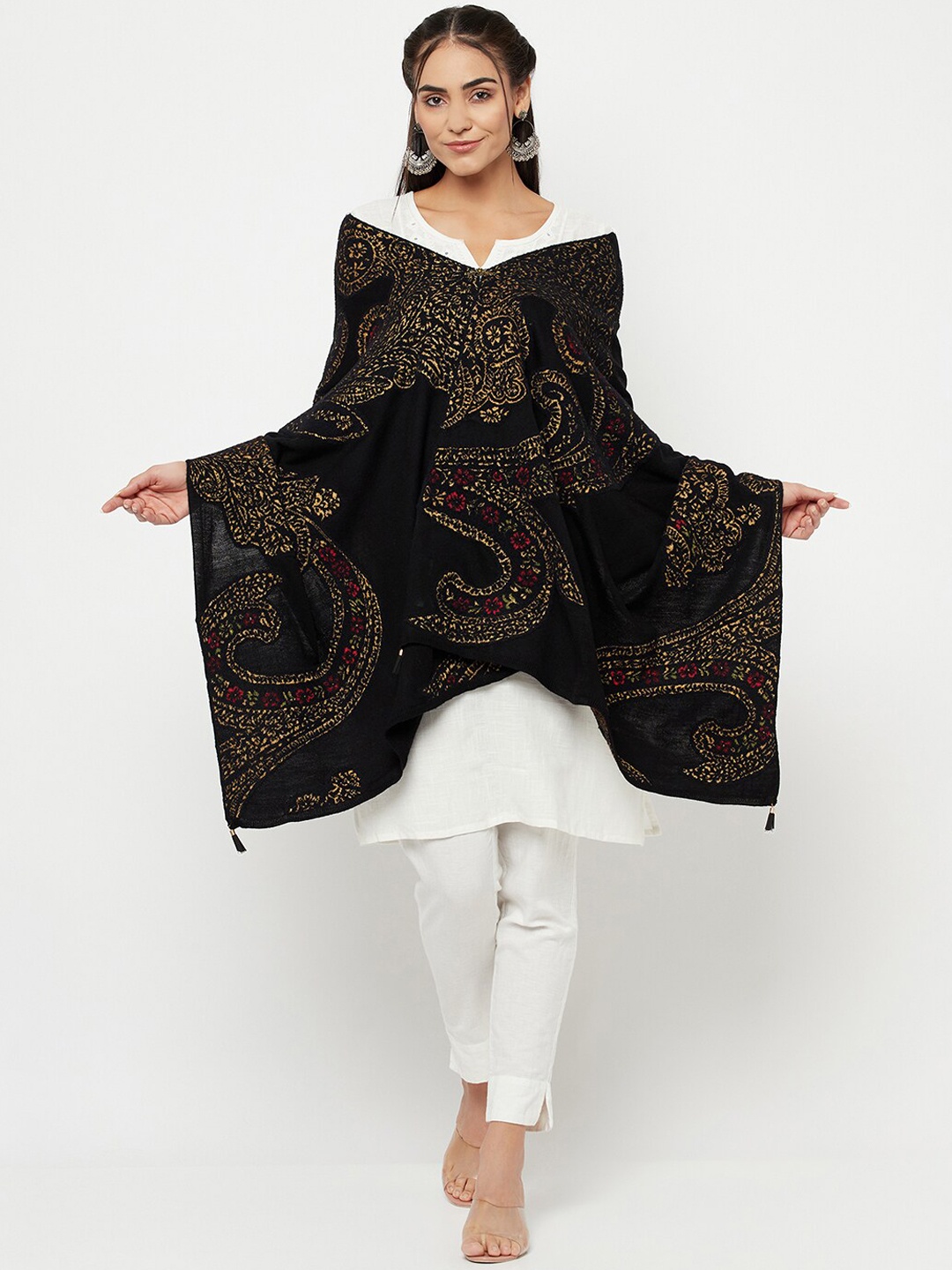 

Knitstudio Women Black-Colored Self Design Knitted Shawl