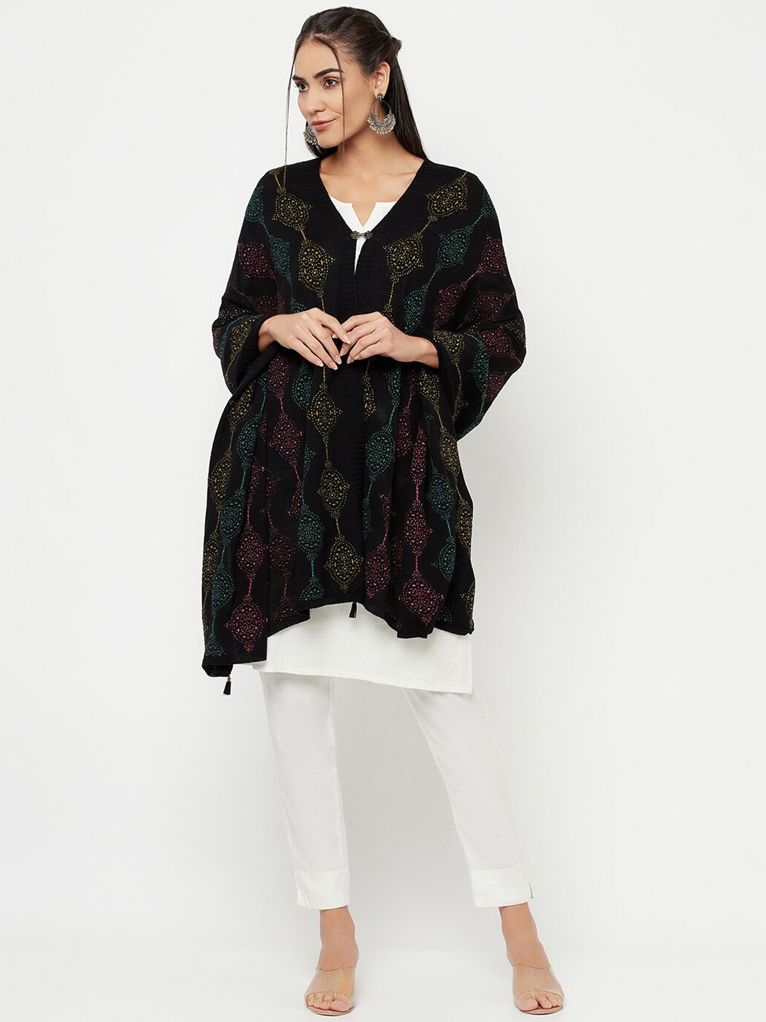 

Knitstudio Women Black-Colored Self Design Knitted Shawl