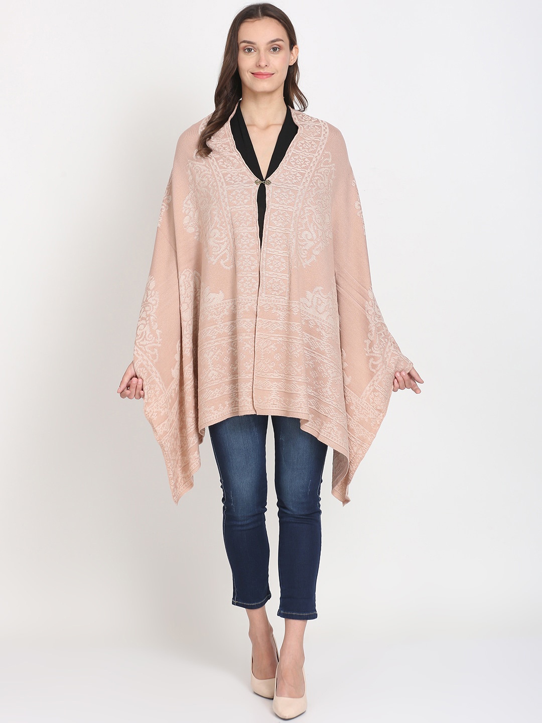 

Knitstudio Women Pink Woven Design Shawl
