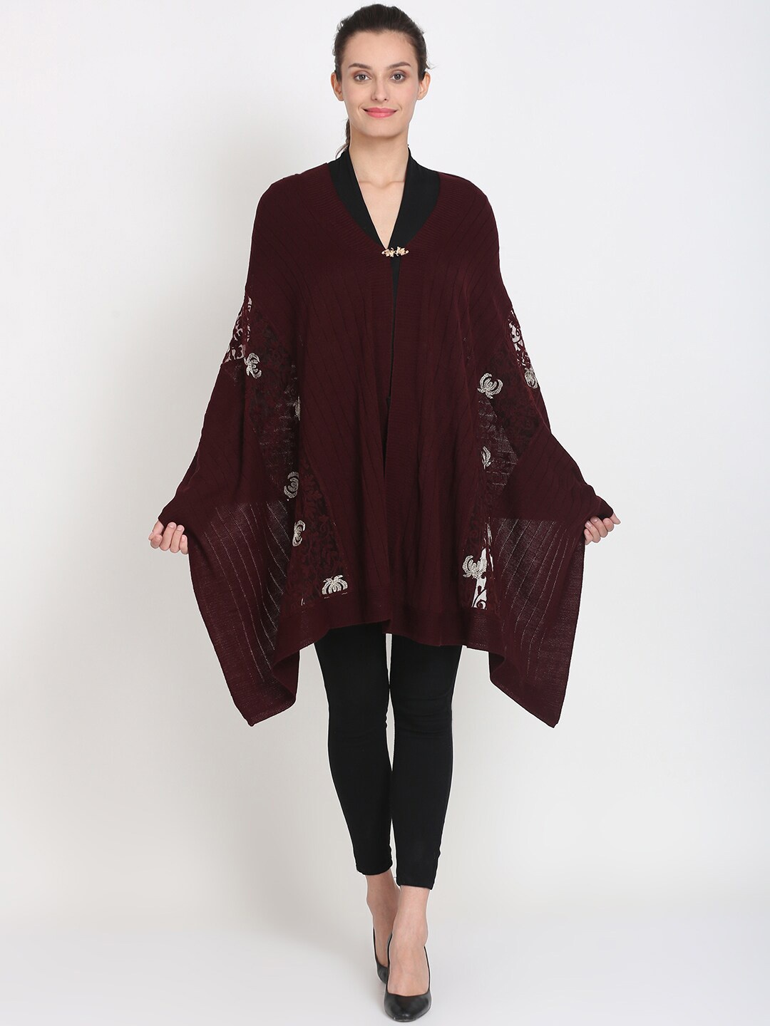 

Knitstudio Women Brown Self Design Knitted Shawl