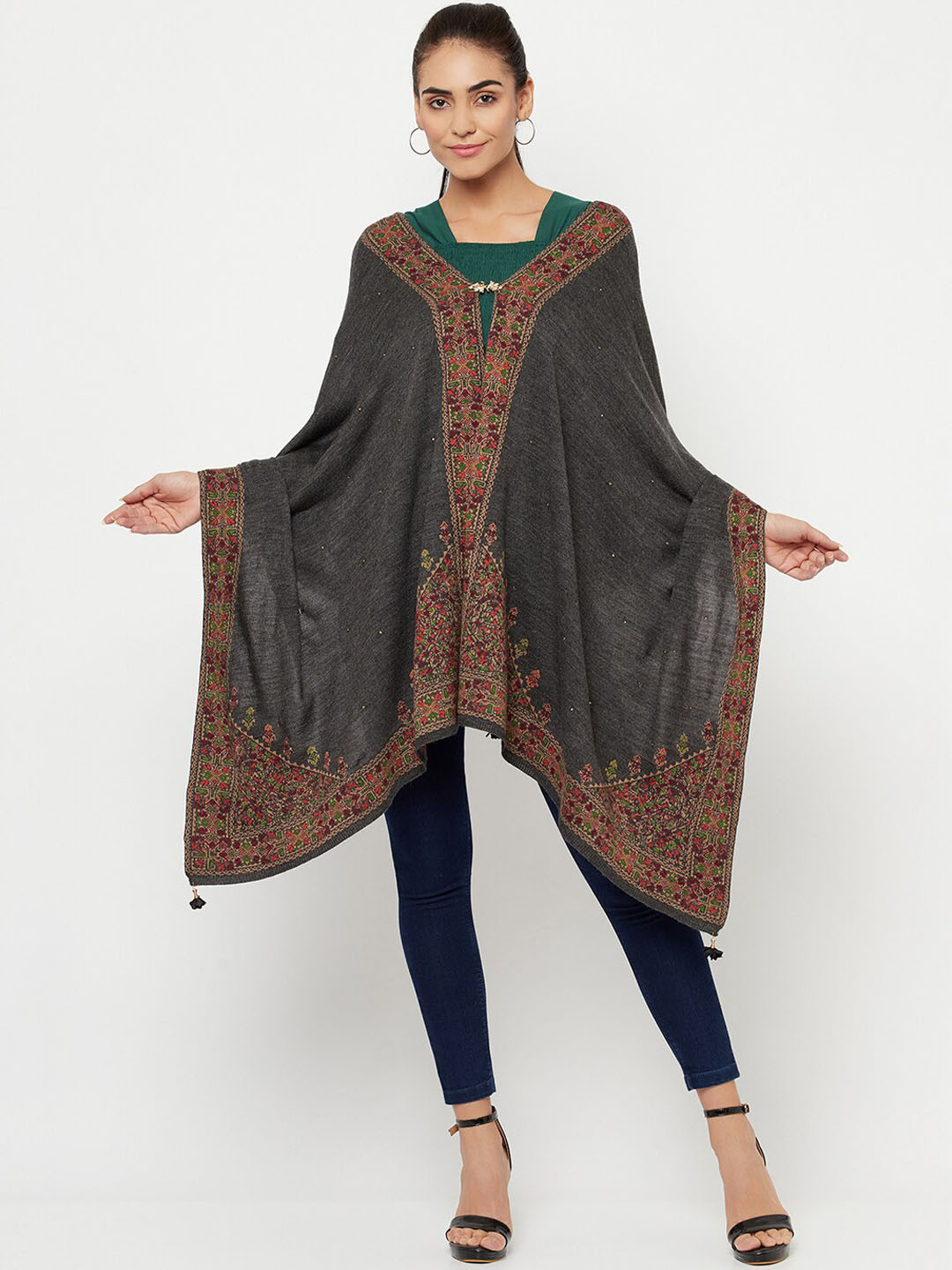 

Knitstudio Women Grey Woven Design Shawl