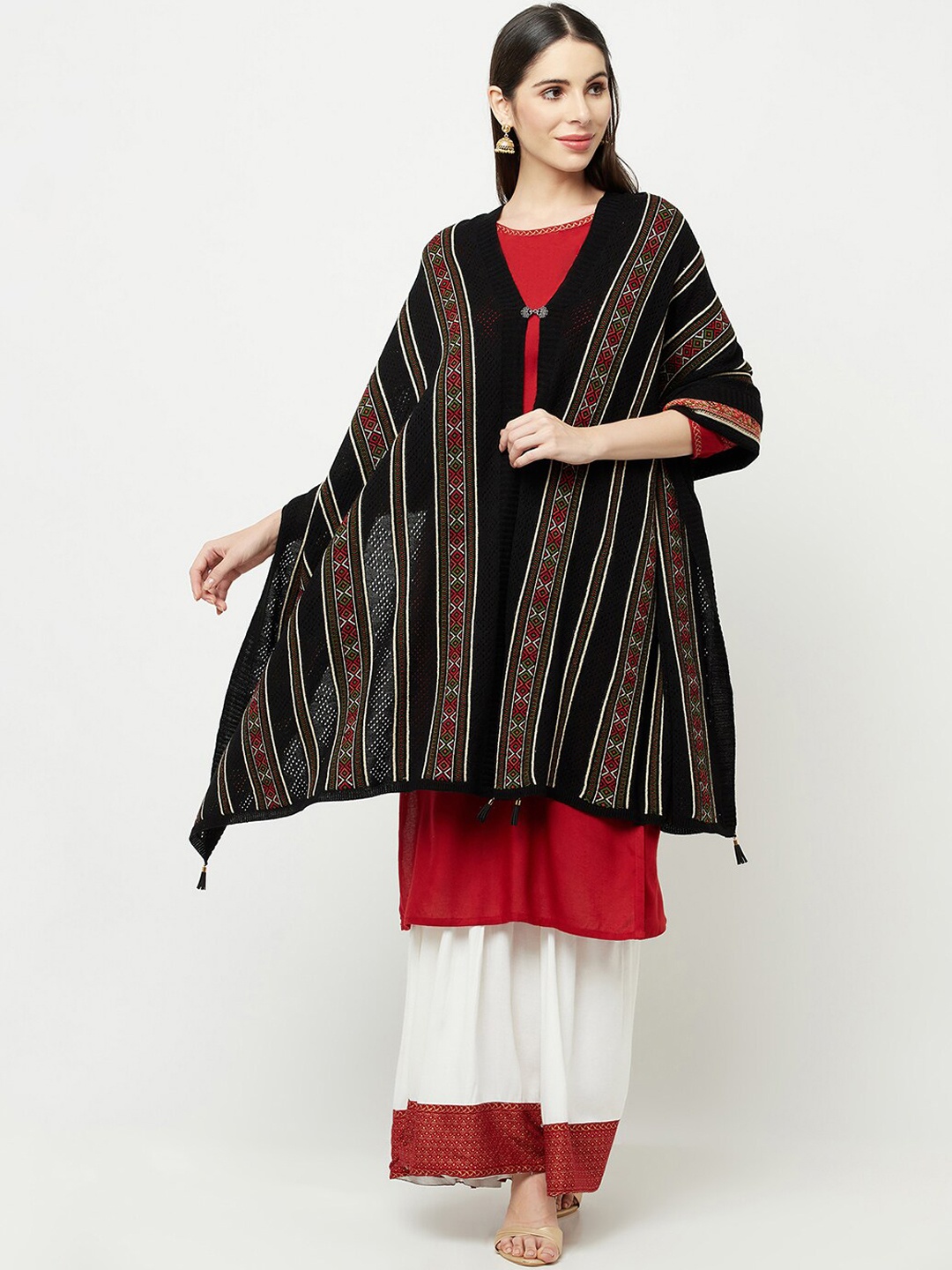 

Knitstudio Women Black Tribal Printed Shawl