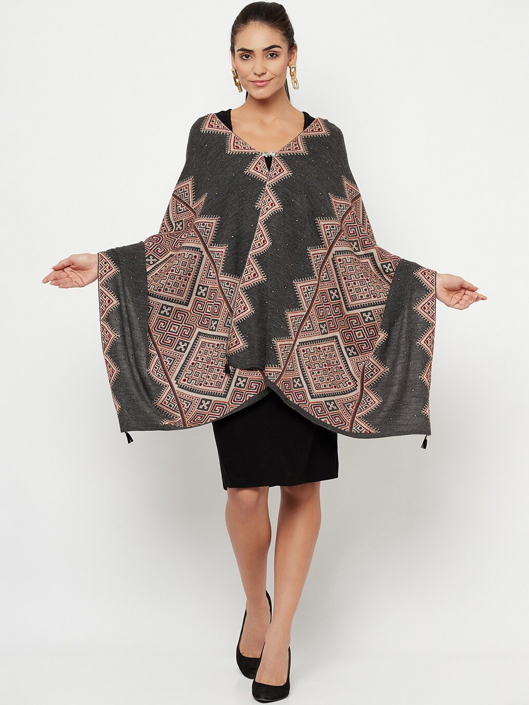 

Knitstudio Women Grey-Colored Self Design Knitted Shawl