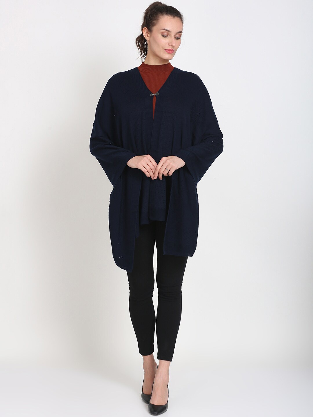 

Knitstudio Women Navy Blue Self-Design Knitted Shawl