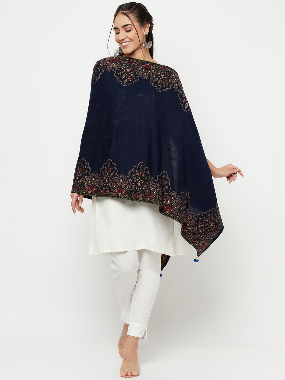 

Knitstudio Women Navy Blue Woven Design Shawl