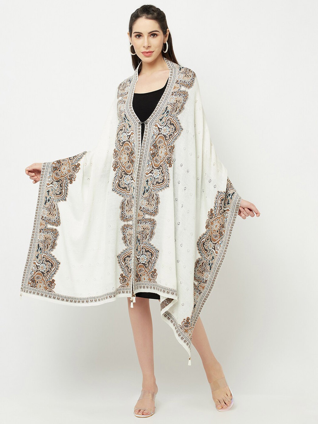 

Knitstudio Women Off White Paisley Casual Shawl