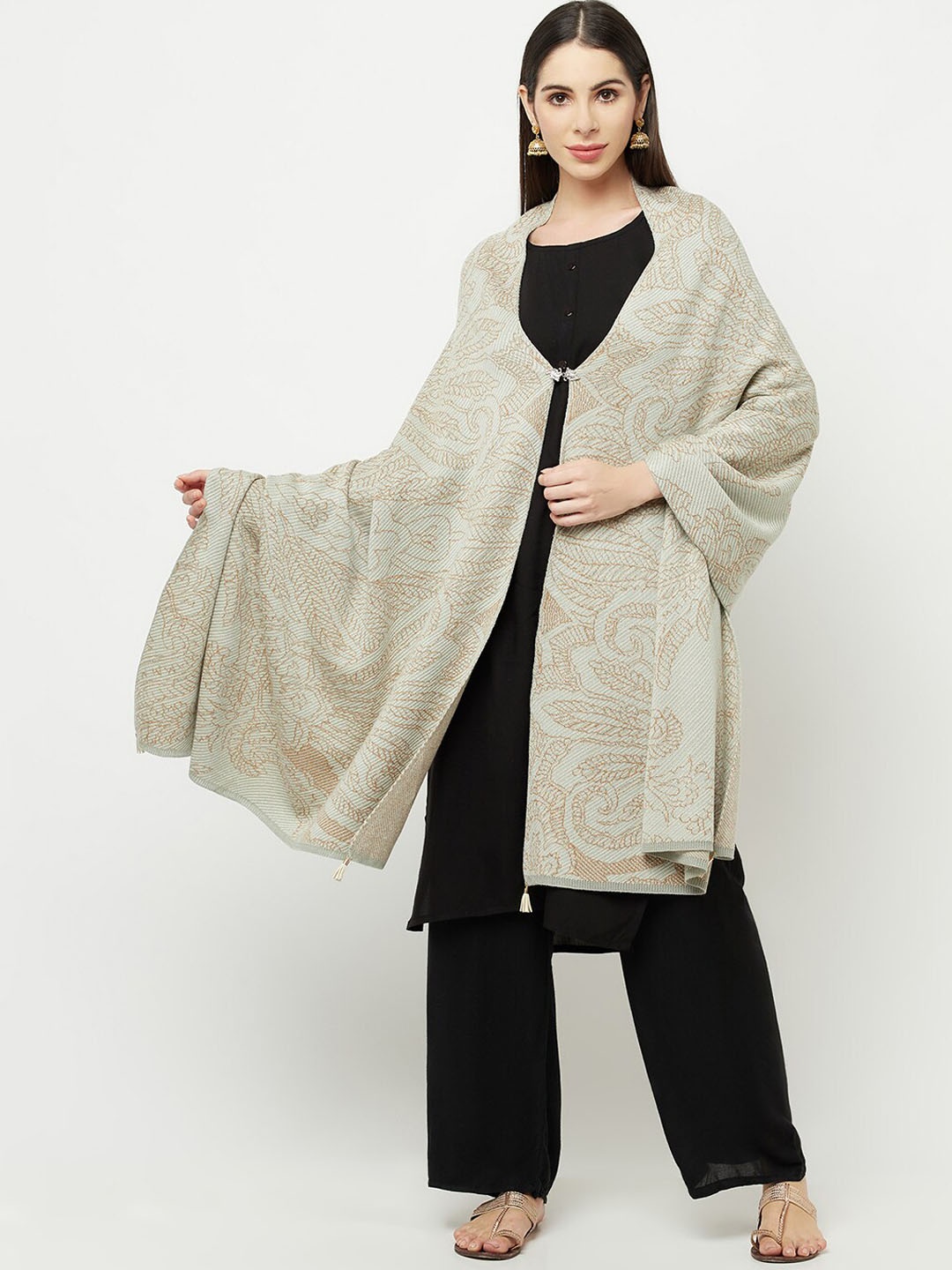 

Knitstudio Women Green Woven Design Shawl
