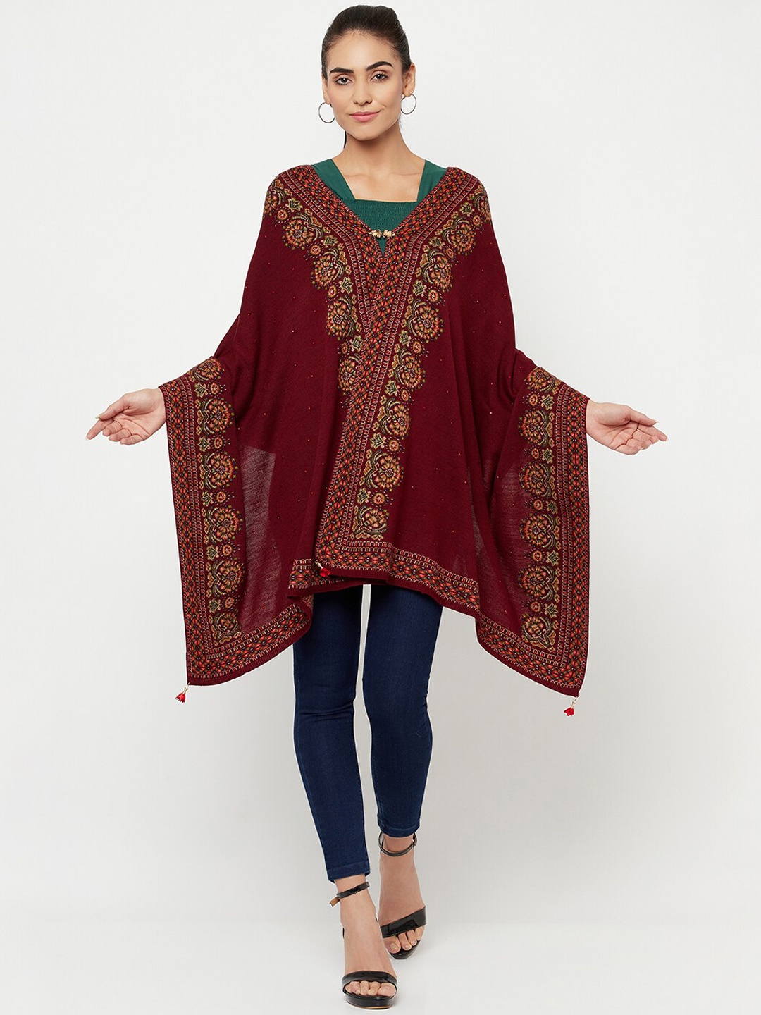 

Knitstudio Women Maroon Solid Casual Shawl
