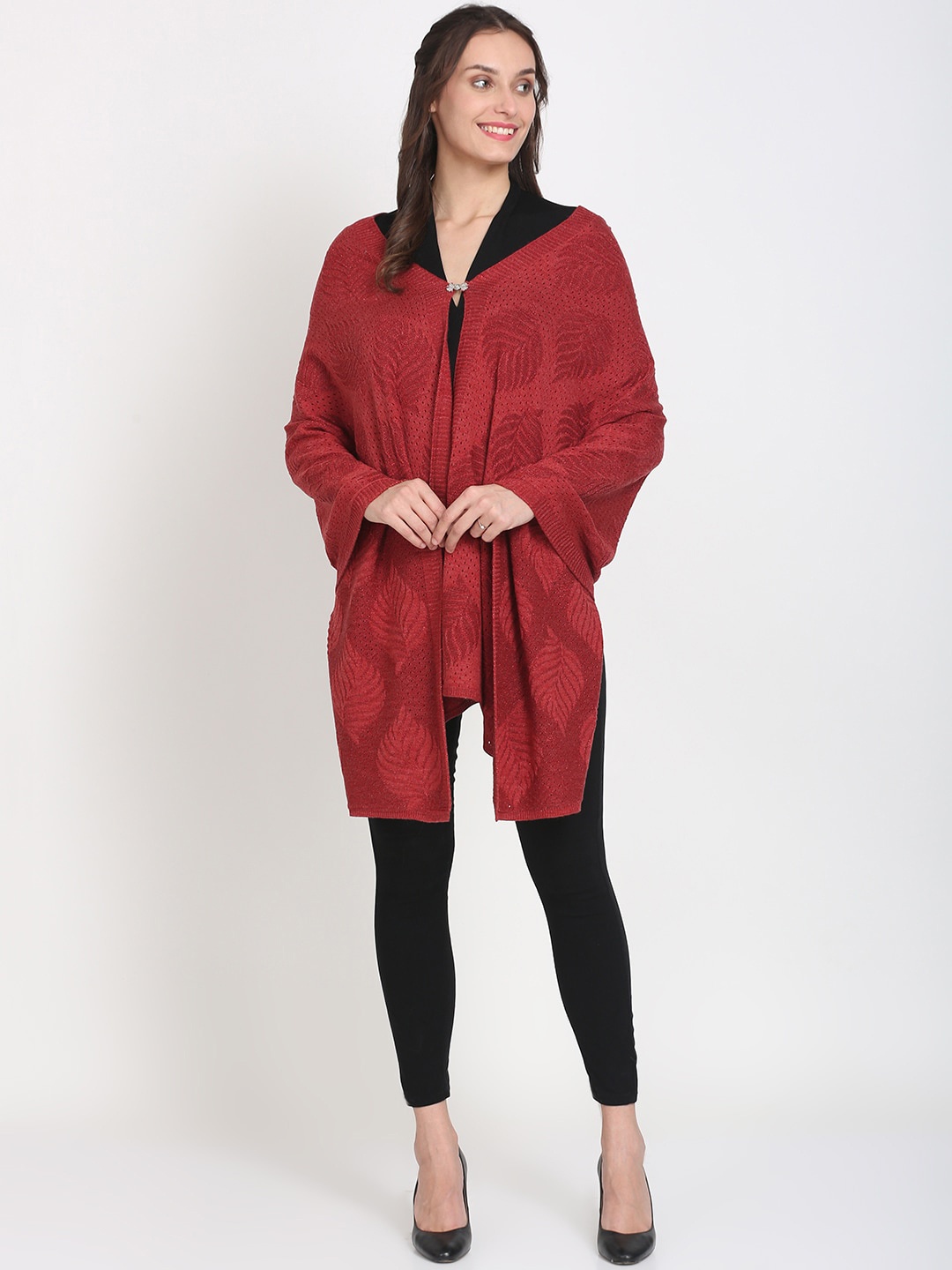

Knitstudio Women Red Woven Design Shawl