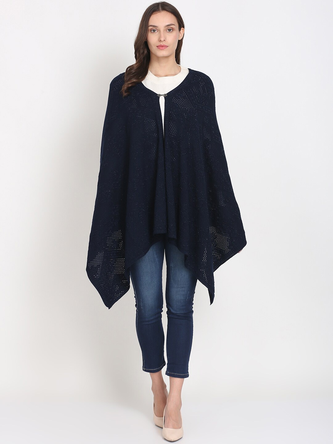 

Knitstudio Women Navy Blue Self Desgin Knitted Shawl