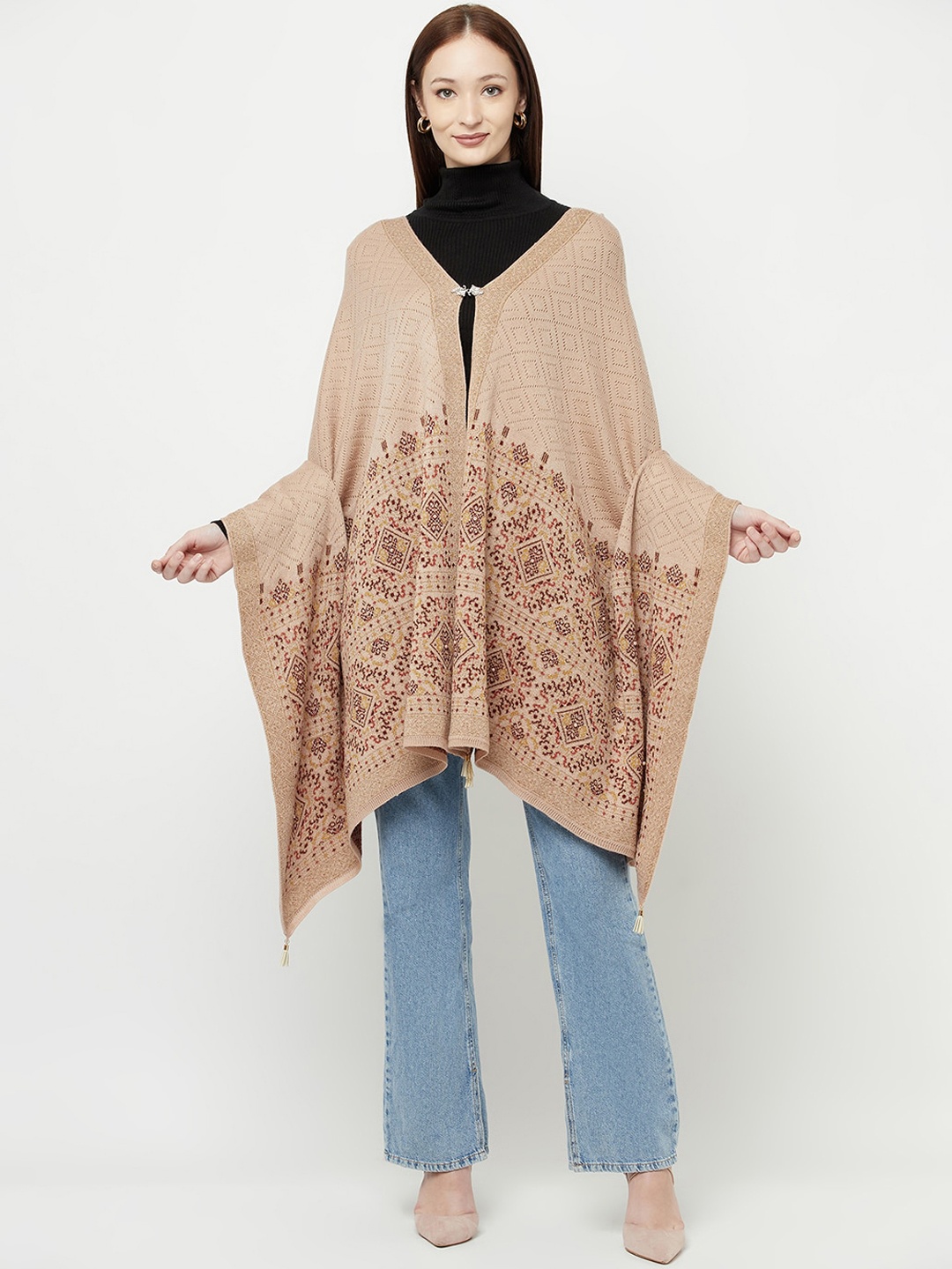 

Knitstudio Women Beige Tribal Design Shawl