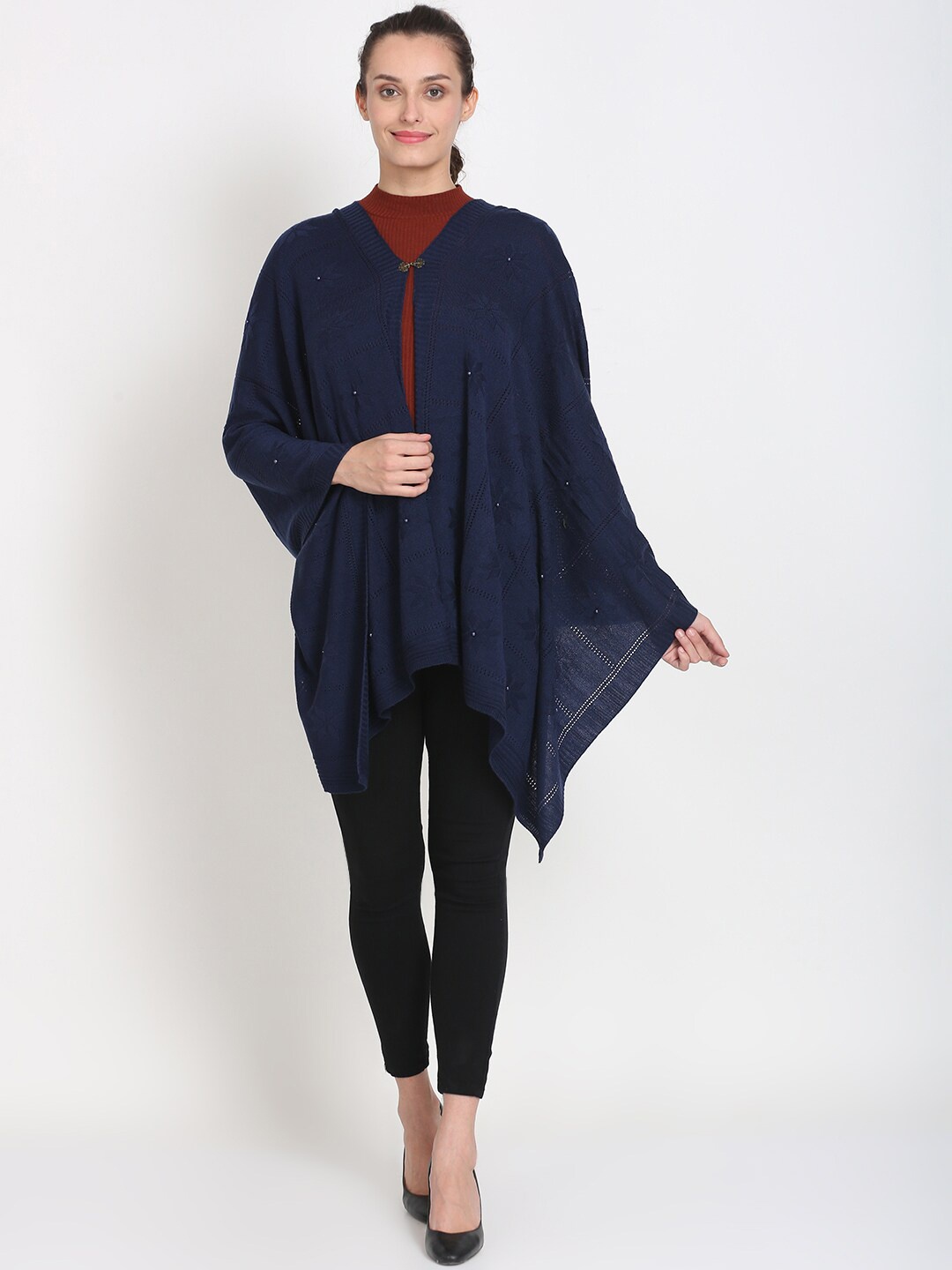 

Knitstudio Women Navy Blue Self Design Knitted Shawl