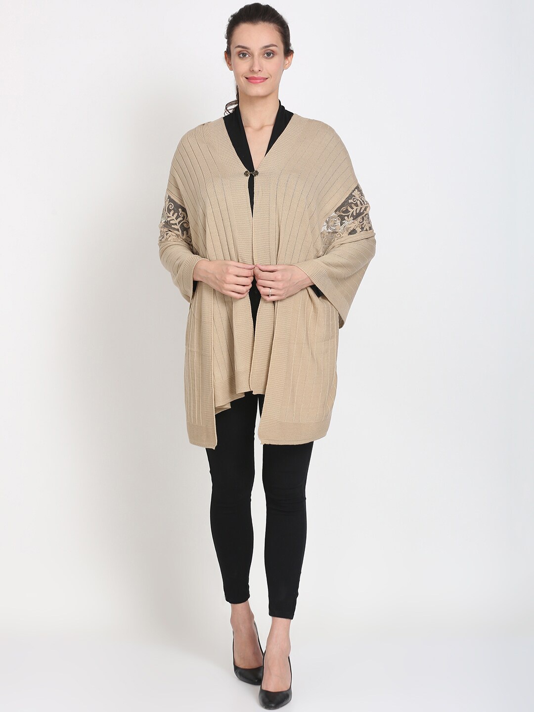 

Knitstudio Women Beige Woven Design Shawl