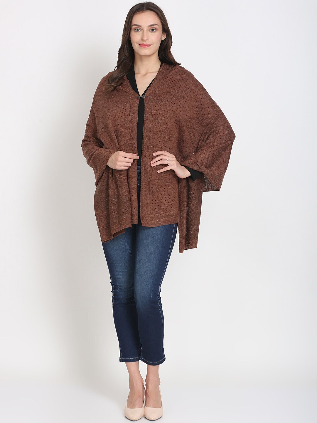 

Knitstudio Women Brown Solid Knitted Shawl