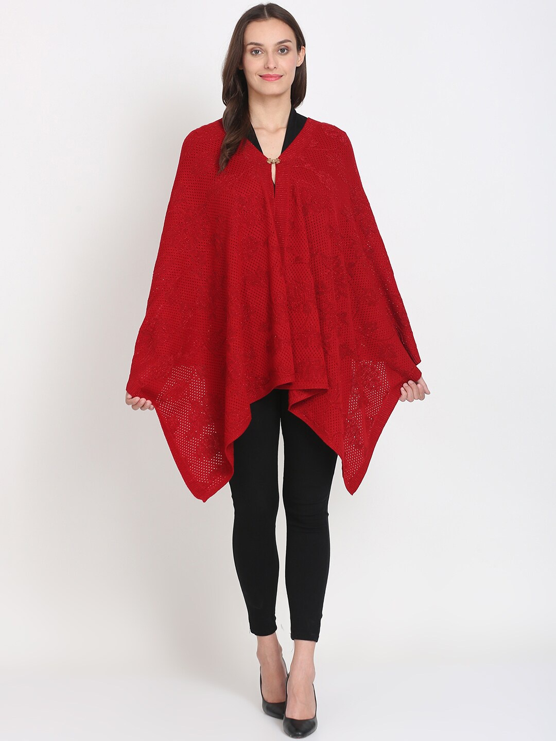 

Knitstudio Women Red Self-Design Knitted Shawl