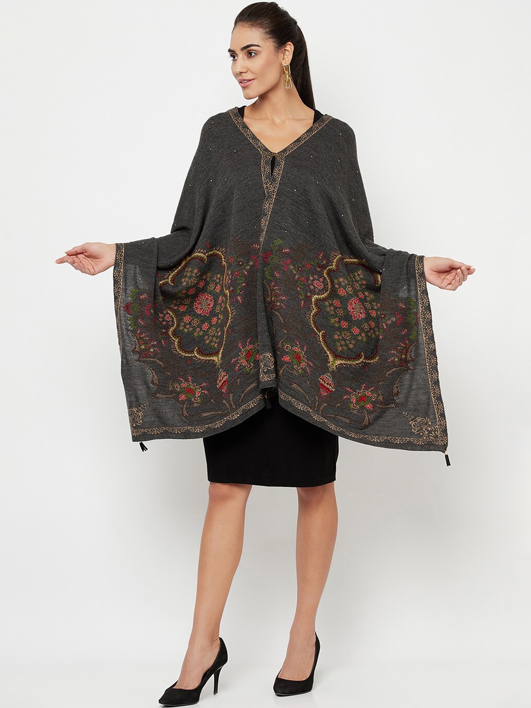 

Knitstudio Women Grey Woven Design Shawl