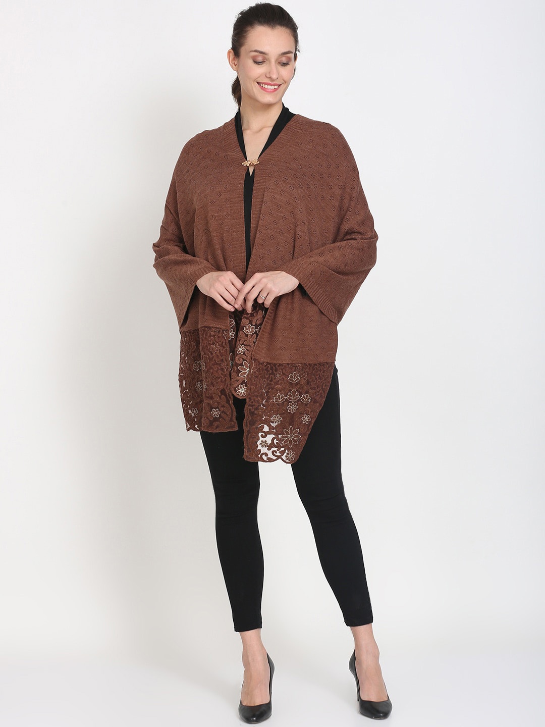 

Knitstudio Women Brown Self Desgin Knitted Shawl