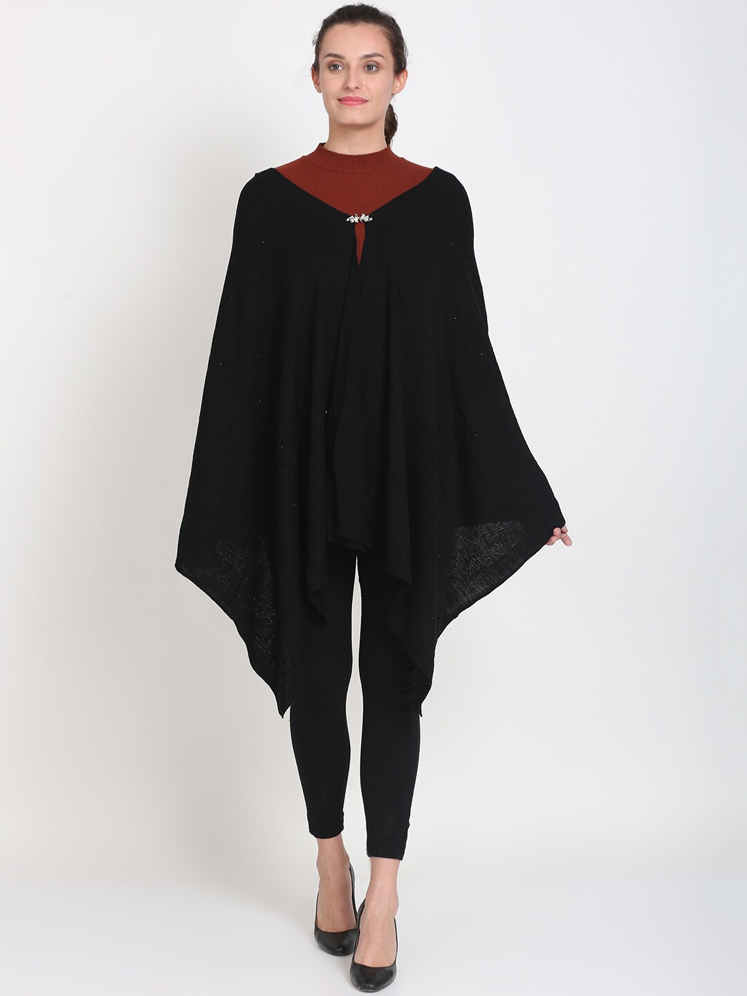 

Knitstudio Women Black Woven Design Shawl