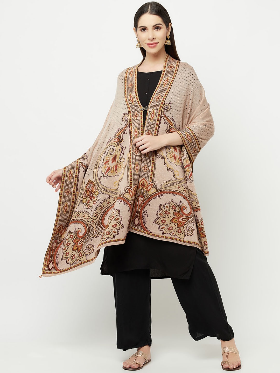 

Knitstudio Women Pink Botanical Designed Shawl